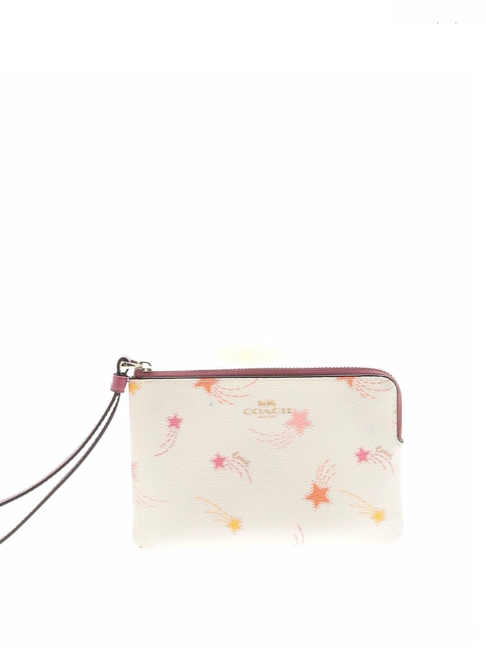 Coach Cream Wristlet wallet with Pink, Orange & Yellow Star Motif